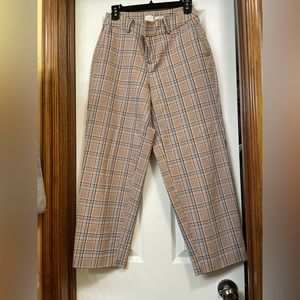 Tan and blue ankle wide leg slacks